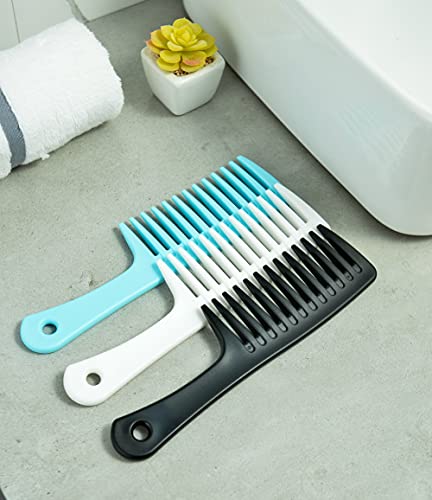 Wide Tooth Detangling Comb for Curly Long Wet Hair - Blue, White, Black - Professional Hair Care
