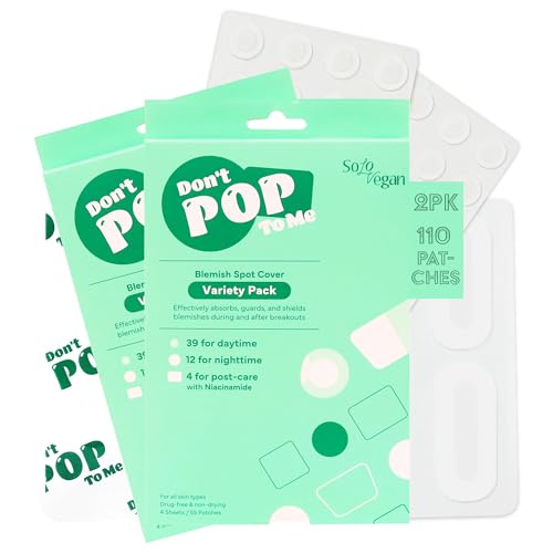 SoloVegan 110Count (2PK) Don't Pop to Me Blemish Patch, Gifts for Teenage Girls, Invisible Spot Cover, Hydrocolloid Acne Patch, Treatment for Breakouts, Absorbs Zits & Blemish, Korean Skin Care