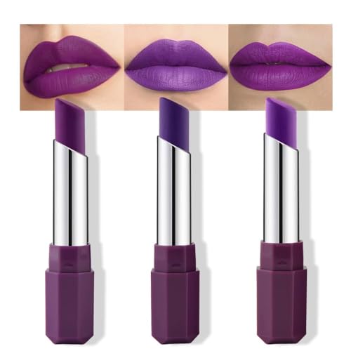 Purple Matte Lipstick Set - 3 Shades Twist-Up Long-Lasting