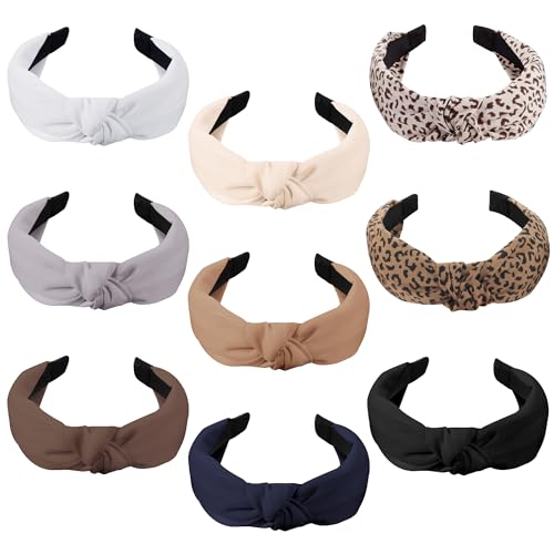 Knotted Headbands for Women, 9-Piece Set with Leopard Print