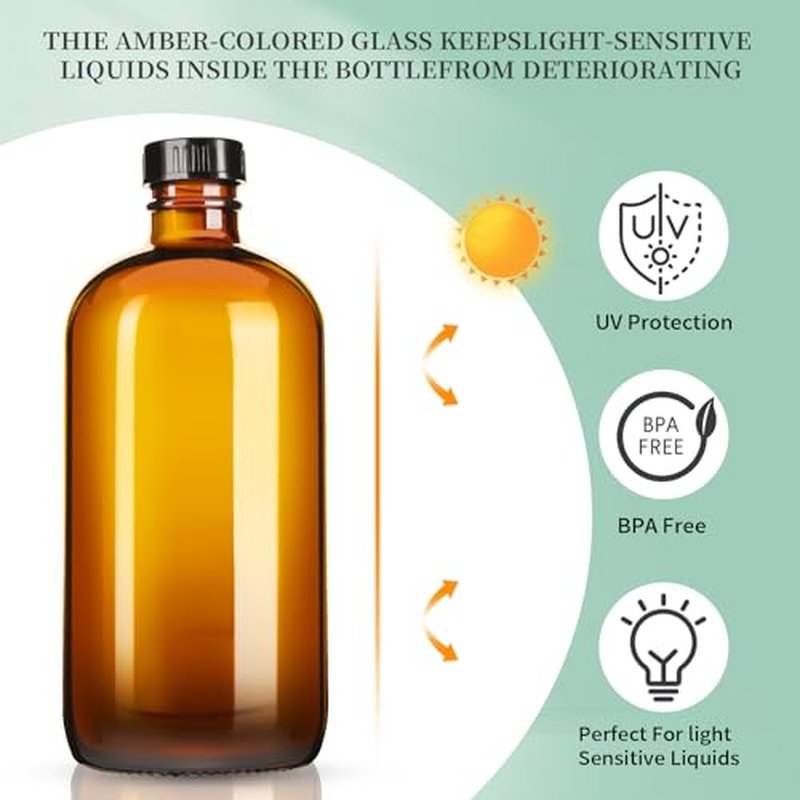 8oz Amber Glass Spray Bottles - 3 Pack with Adjustable Nozzles