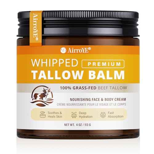 Grass-Fed Beef Tallow for Skin: Whipped Beef Tallow Face Body Moisturizer - All Natural Skincare Tallow Balm for Eczema and Dry Skin 4oz (Unscented)