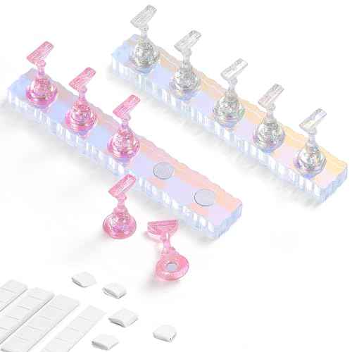 Etercycle 2 Set Nail Holder for Display Painting Nails - Aurora Acrylic Magnetic Practice Nail Stand Set - Fake Nail Holder for Press On Nails with Reusable Adhesive Putty (Aurora Pink)