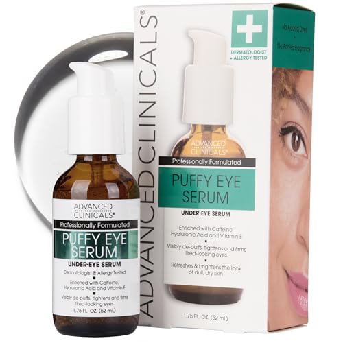 Advanced Clinicals Puffy Eye Serum | Caffeine & Hyaluronic Acid, 1.75 Fl Oz