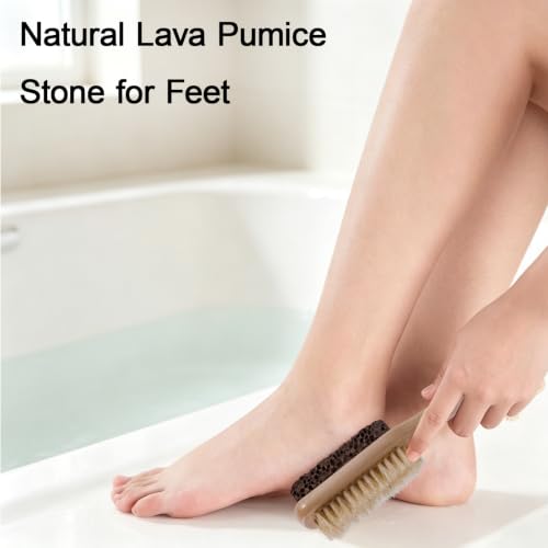 Natural Lava Pumice Stone Foot Brush & Callus Remover with Wooden Handle