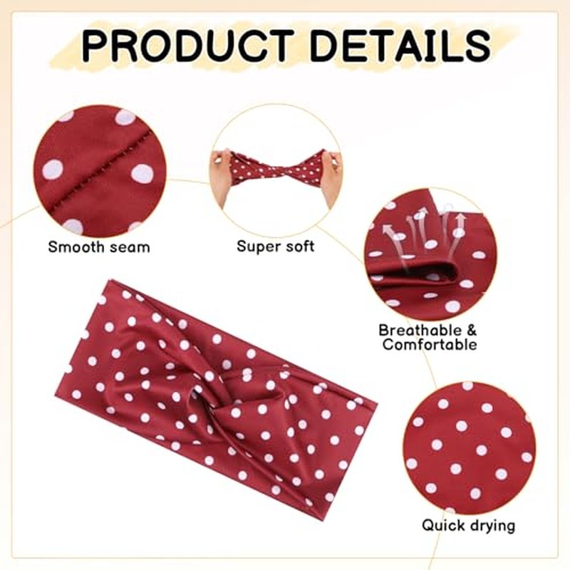 6-Pack Elastic Polka Dot Headbands for Women – Non-Slip