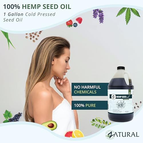 Zatural 100% Pure Hemp Seed Oil - Food Grade & Cold Pressed - Virgin Hemp Oil for Cooking, Smoothies, and Salads (1 Gallon)