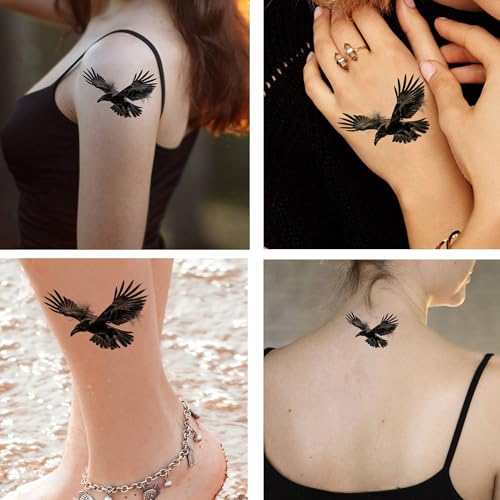 Raven Temporary Tattoos for Men & Women - 6 Sheets