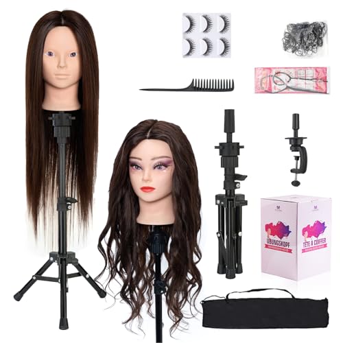 28" Mannequin Head 80% Real Hair with Tripod Stand & Clamp