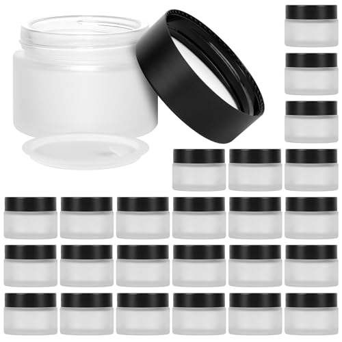 2 oz Glass Jars with Lids, Round Airtight Cosmetic Jars with Inner Liners, Empty Containers for Lotions, Ointments, Candle Making, Creams, DIY Projects (24 Pack, Clear Frosted)