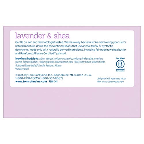 Tom's of Maine Natural Beauty Bar Soap, Lavender & Shea With Raw Shea Butter, 5 oz. 2-Pack