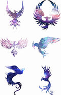 Temporary Tattoos Phoenix Purple Bird - 6 Sheets