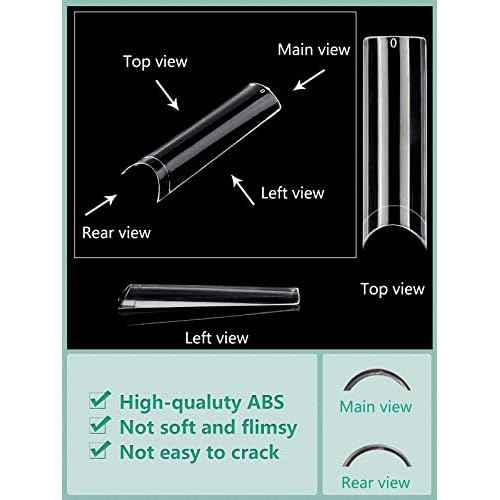 480PCS Extra Long NO C Curve Nail Tips XL, 2 Packs Natural and Clear Nail Tips for Acrylic Nails Professional Set, 12 Sizes Straight Tapered Square Press on False Nail Tips for Nail Art Salon Home DIY