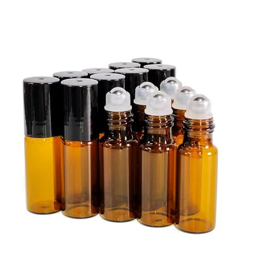 50 Pack 5ml Amber Glass Roller Bottles for Essential Oils