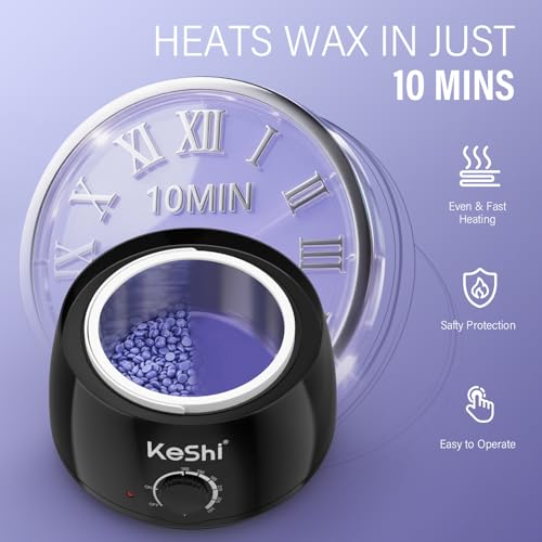 KeShi Hard Wax Kit with Warmer, 6 Wax Beans, Full Body Hair Removal