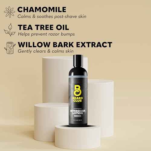 The Beard Club Aftershave for Men ? Soothing After Shave Lotion for Men with Chamomile, Tea Tree Oil & Willow Bark ? Post Shave Balm Calms Irritation, Prevents Razor Burn & Bumps - 3.4 Fl Oz - 1 Pack