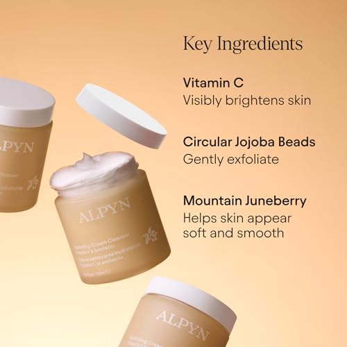ALPYN Hydrating Cold Cream Cleanser with Vitamin C & Juneberry | Removes Dirt, Oil & Makeup | Exfoliates Dryness for Soft & Smooth Skin | 3.9 oz / 115 ml