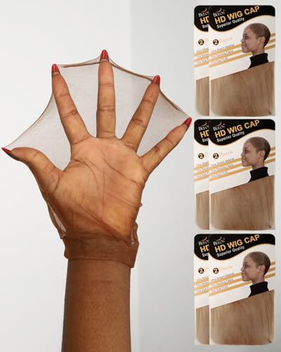 BEEOS Brown HD Wig Cap, 12-Pack Ultra-Thin Invisible Stocking Caps