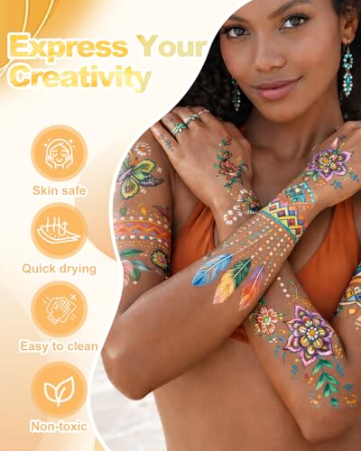 Sovano Temporary Tattoo Markers - 15 Dual-Tip Pens with 82 Stencils