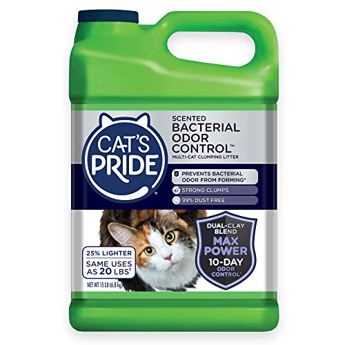 Cat's Pride Max Power: Bacterial Odor Control - Up to 10 Days of Powerful Odor Control - Strong Clumping - 99% Dust Free - Multi-Cat Litter, Fresh Scented, 15 Pounds