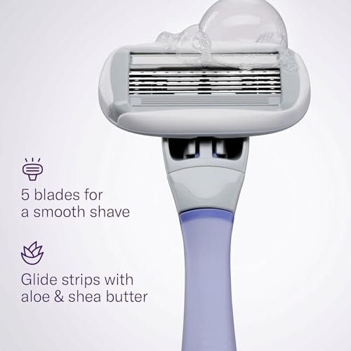 Flamingo Shaving Razor Set for Women - Original Razor Handle, 4 Blade Refills, and Shower Holder - Lilac