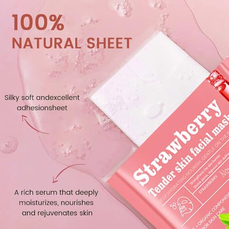 8 Pack Strawberry Face Mask,Pink Face Masks Skincare Spa Day Kit Supplies,Spa Party Favors for Women,Sheet Facial Mask Skincare Gifts Set,Moisturize Soothe for All Skin Types