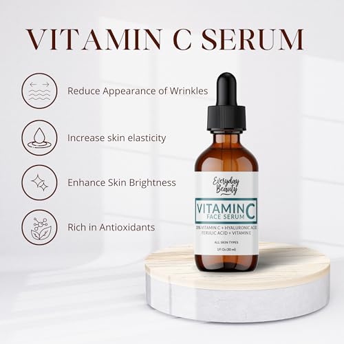 Vitamin C Serum For Face - Anti-Aging Skin Brightening Serum With 20% Vitamin C, Hyaluronic Acid, Vitamin E & Ferulic Acid - 1 Fl Oz