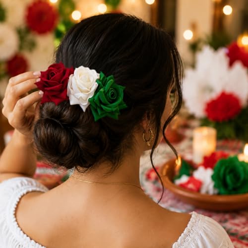 Whaline Mexican Floral Hair Clip Red White Green