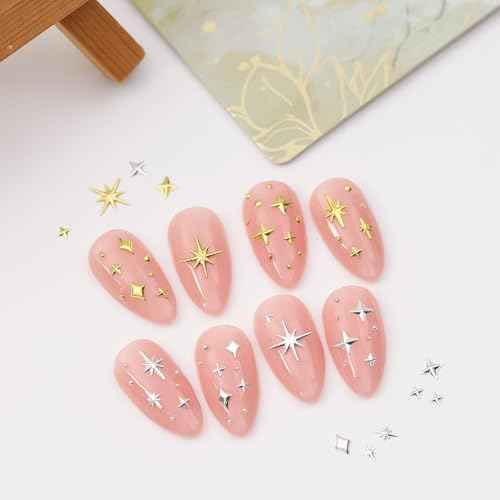 400pcs Gold Silver Star Nail Charms - 3D Star Nail Jewelry Rhinestones Supplies Accessories for Women Girls