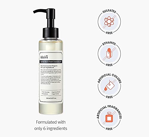 DearKlairs] Gentle Black Fresh Cleansing Oil, a light and spreadable texture, only 6 ingredients (5.07 Fl Oz)