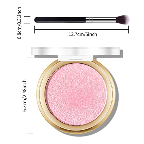 Baked Pink Highlighter Powder Palette, Makeup Highlighter Powder Palette Sheer Shimmering Finish Face Highlighters Makeup Iluminadores de Maquillaje #02 Mermaid Pink