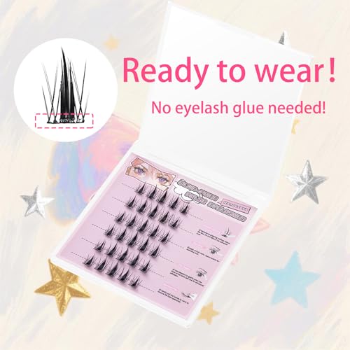 Self-Adhesive Pre-Glued Rogue Doll Cluster Eyelash Extensions, 10-14mm Reusable, DIY Waterproof Cluster Lashes with 12H Hold, No Glue Needed, Easy to Apply, Natural Look Cluster Lashes (03 Rogue Doll)