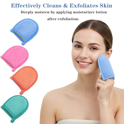 4-Pack Exfoliating Gloves for Face & Body, Plant Fiber Scrubber Mitts