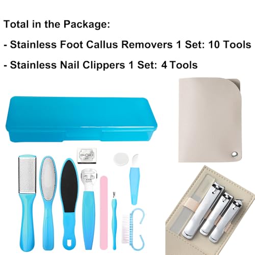 Stainless Steel Callus Remover & Nail Clipper Set - 14 PCS