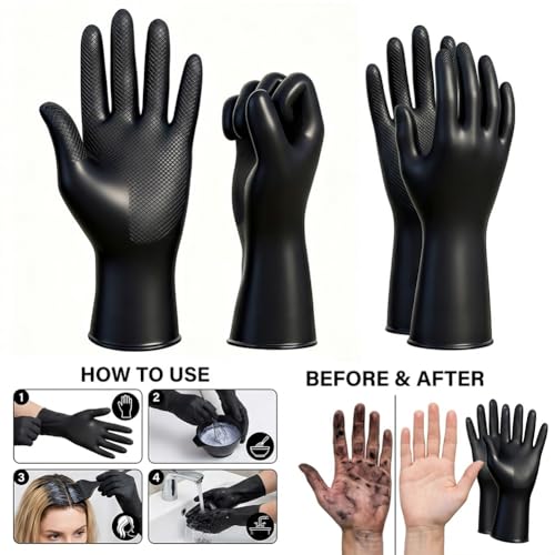 Reusable Black Hair Dye Gloves - Professional Rubber Salon Accessories (2 Pcs)