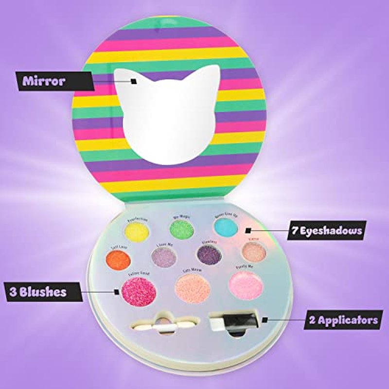 Perfectly Me Glisten & Glitter Makeup Palette 10 Color Eyeshadow Palette & Blush Makeup Novelty Beauty Set, Fold Out Compact with Mirror, Washable, Non-Toxic