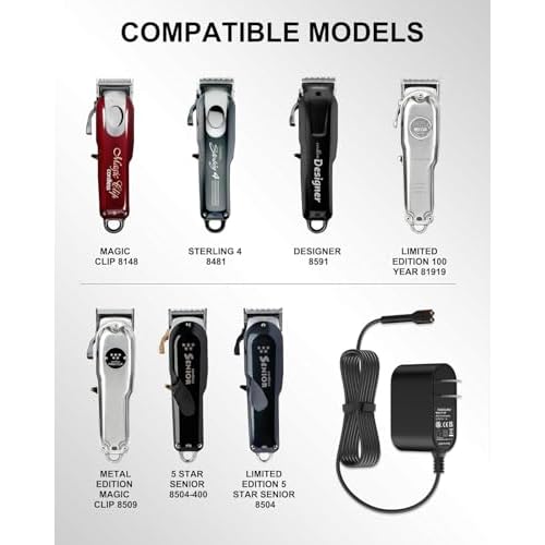Replacement for Wahl Magic Clipper Cordless Charger, 4V Clipper Charger Compatible with Wahl 8164/8591/8148/8504, 5-Star Magic Clip Cordless Trimmer, 1919 100 Year Hair Clipper