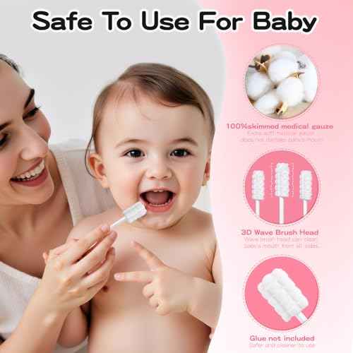 50Pcs Baby Tongue Cleaner for 0-36 Month No Glue Disposable Baby Mouth Oral Cleaner Infant Toothbrush Gum Cleaner 3D Soft Infant Tongue Cleaner+1PCS Finger Toothbrush