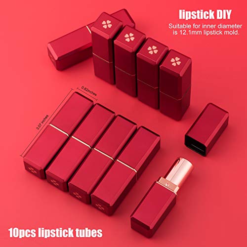 10Pcs Red Square Lipstick Tubes DIY Lip Balm Container