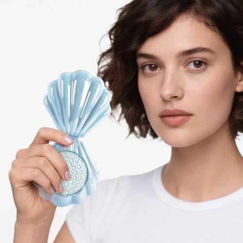Metallic Shinning Finish Foldable Travel Hair Brushes with Mirror Shell Shape Portable Folding Pocket Hairbrush Mini Hair Comb Purse Compact Size Hair Massager (Blue)