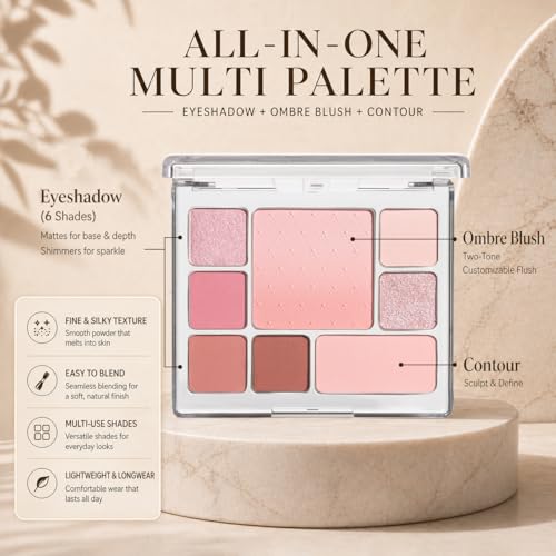 All-in-One Makeup Palette - 6 Eyeshadow, Blush & Contour