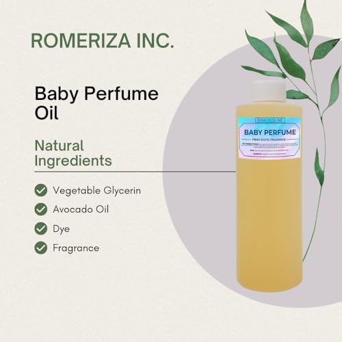 ROMERIZA INC. Baby Essential Fragrance Body Oil - luxury Unisex Body Oil - Perfume Scented Oils - Adorable Smell of Baby Perfume –Long Lasting Baby Scented Body Oil - 1 Fl Oz