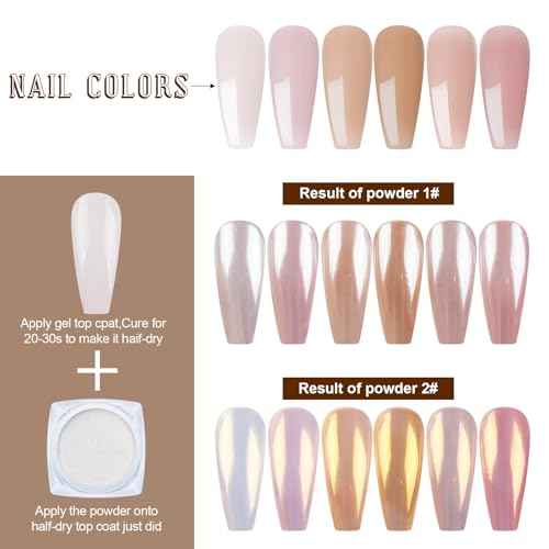 Artdone 2 Jars Chrome Nail Powder White and Gold Pearl,Iridescent Aurora Powder Metallic Mirror Effect Pigment Pearlescent Mermaid Pearl Glitter Dust Kit (White and Gold)