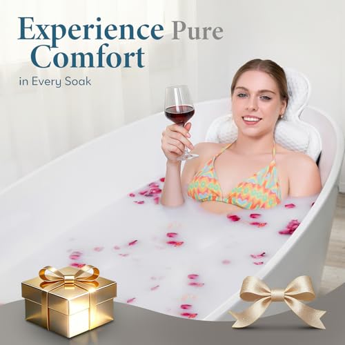 Bath Pillows for Tub, Comfortable Bathtub Cushion for Head and Neck with Soft 3D Mesh Fabric and 54 Non-Slip Suction Cups, Relaxing Tub and Shower Accessories Spa Gift White Standard