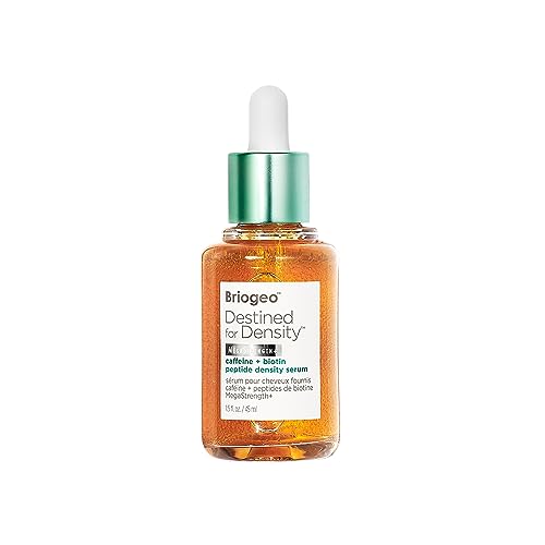 Briogeo Destined For Density MegaStrength+ Caffeine + Biotin Peptide Density Serum, Increases Hair Thickness and Volume, Fast-Absorbing & Non-Greasy, Fragrance-Free, Vegan, Cruelty-Free, 1.5 fl oz