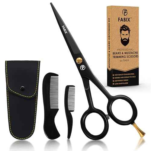 5¡± Professional Beard Mustache Scissors with 1 Beard Comb, 1 Mustache Comb and Travel Pouch - Perfect Beard Trimming Scissors for All Facial Hair Scissors - Grooming Scissors