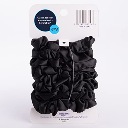Satin Scrunchies No Crease Hair Ties for Thin & Normal Hair - Black 8 Pack