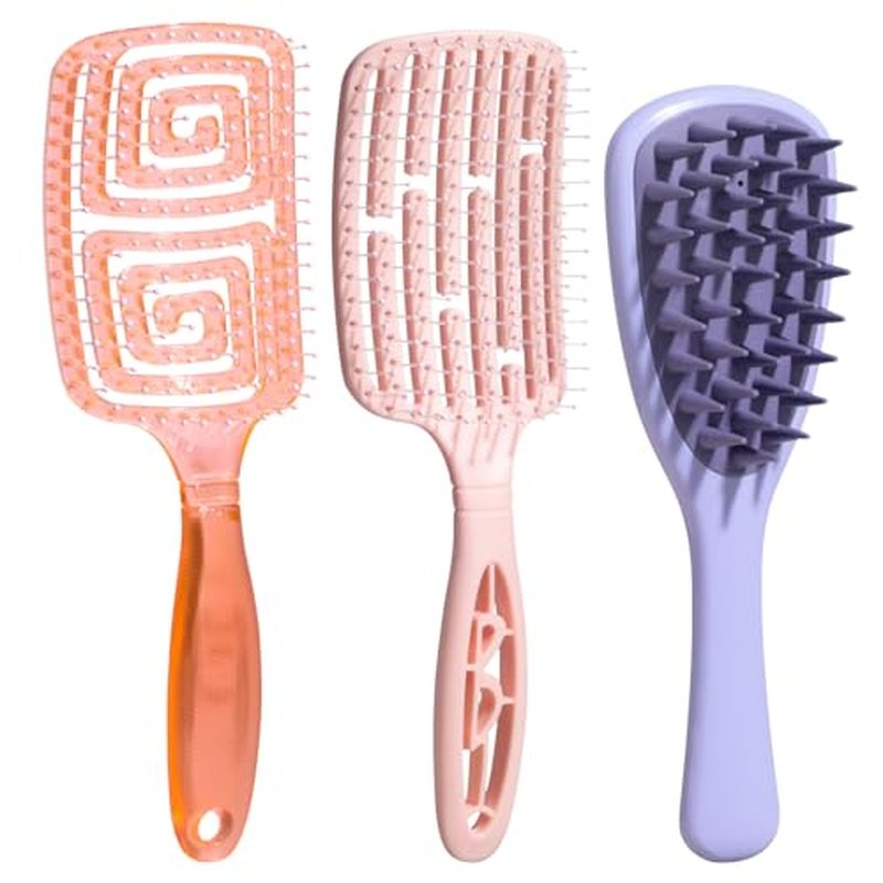 3-Piece Detangling Hair Brush Set with Scalp Massager