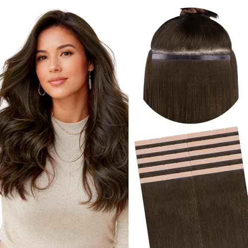 GOO GOO Tape in Hair Extensions Human Hair, 4A Chocolate Brown, 8cm Wide Tape, 18inch 10pcs 50g, Tape Weft Hair Extensions, Real Human Hair, Seamless Tape in
