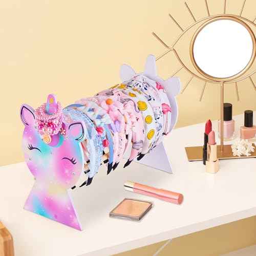 Basumee Girls Headband Holder Organizer Hair Hoop Headband Display Stand Unicorn Hairband Stand Organizer Headband Storage Home Room Decors for Girls, Purple Green Yellow